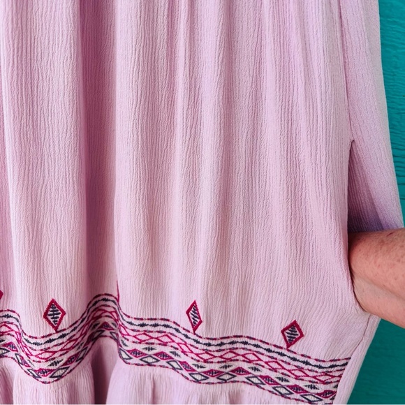 Flutter Short Sleeve Embroidered BOHO EMPIRE WAIST Dress MAUVE DUSTY PINK LARGE - Picture 7 of 11